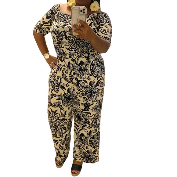 Brand New! Tacera Printed Navy/Coral Jumpsuit size PM - Picture 10 of 13